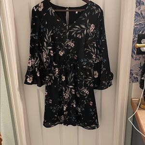 Maurices Black Floral Long Sleeve Dress